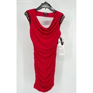 A Byer Red‎ Women's Bodycon Knee Draped Sleeveless Dress - Size Medium
